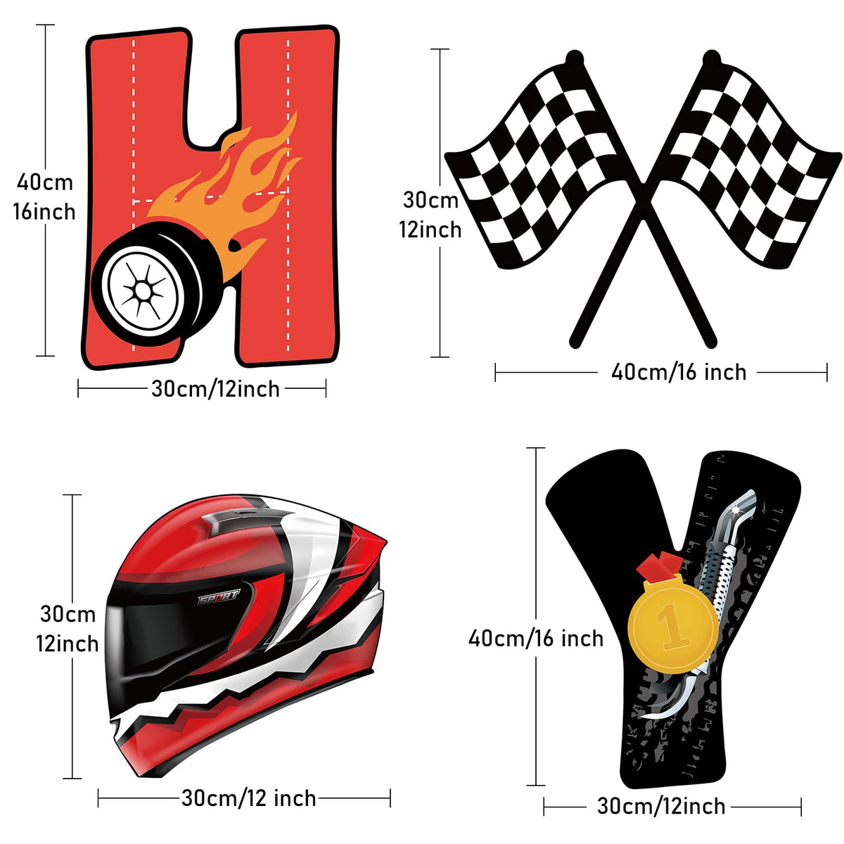 Memorywuu race car letters signs spell Happy Birthday for a playful party vibe