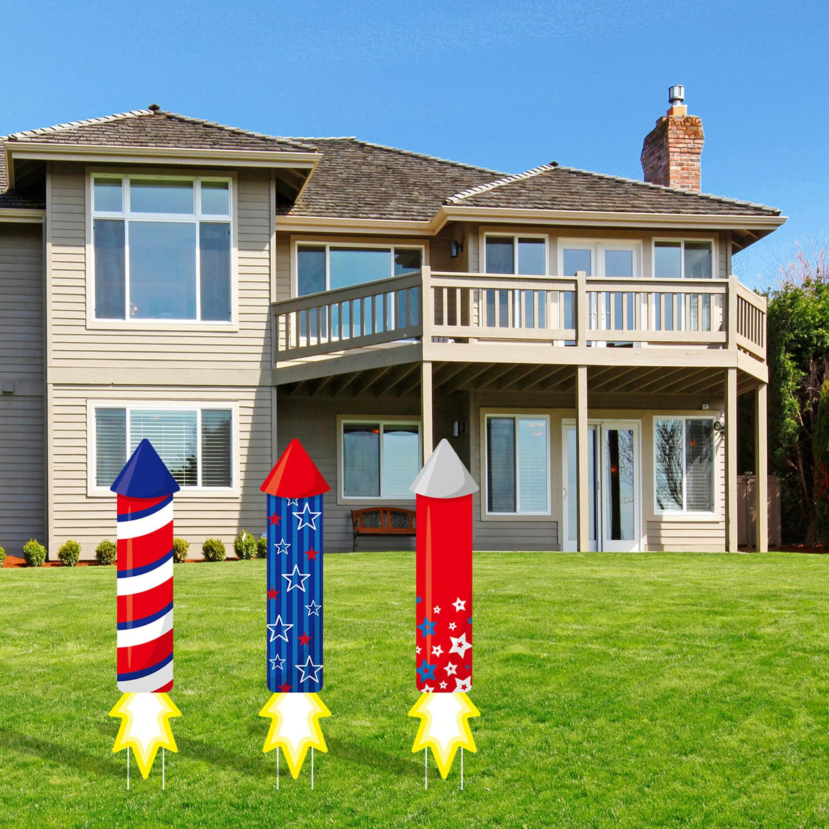 Memorywuu US flag color fireworks sign—bright, eye-catching curbside decoration.