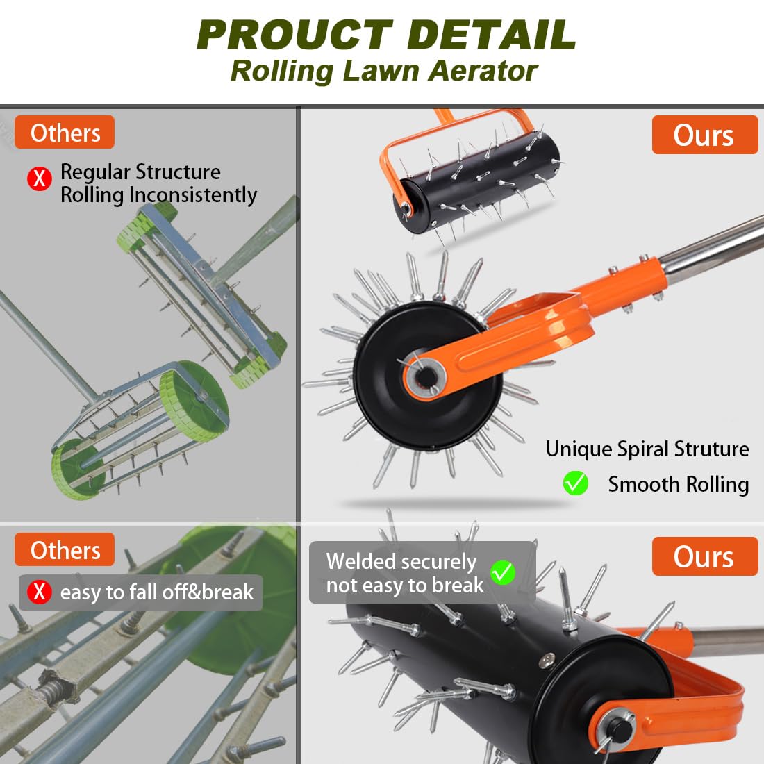 Mempa heavy-duty steel build ensures durable lawn aeration performance