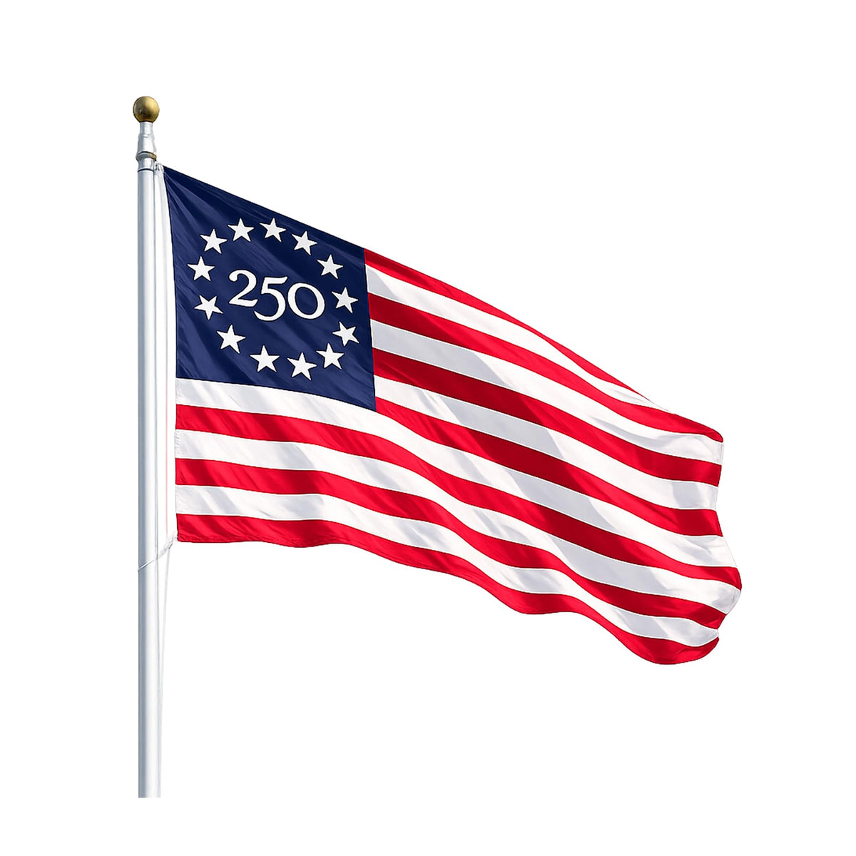 Menigma USA 250-year flag on a 3x5-foot display, durable outdoor pride.