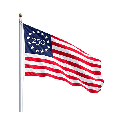 Menigma USA 250-year flag on a 3x5-foot display, durable outdoor pride.