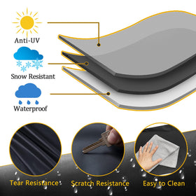 Menkow grill cover with adjustable bottom cord buckles for secure fit.
