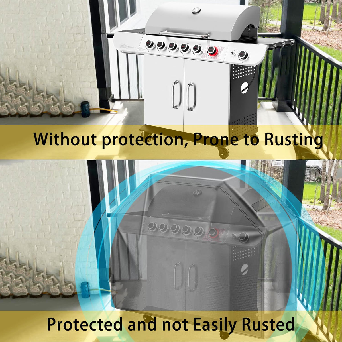 Menkow grill cover easy to install and remove for quick setups.