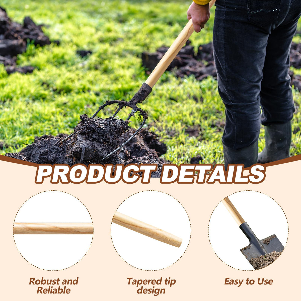 Menkxi ash wood tapered-tip shovel handle ready for easy installation