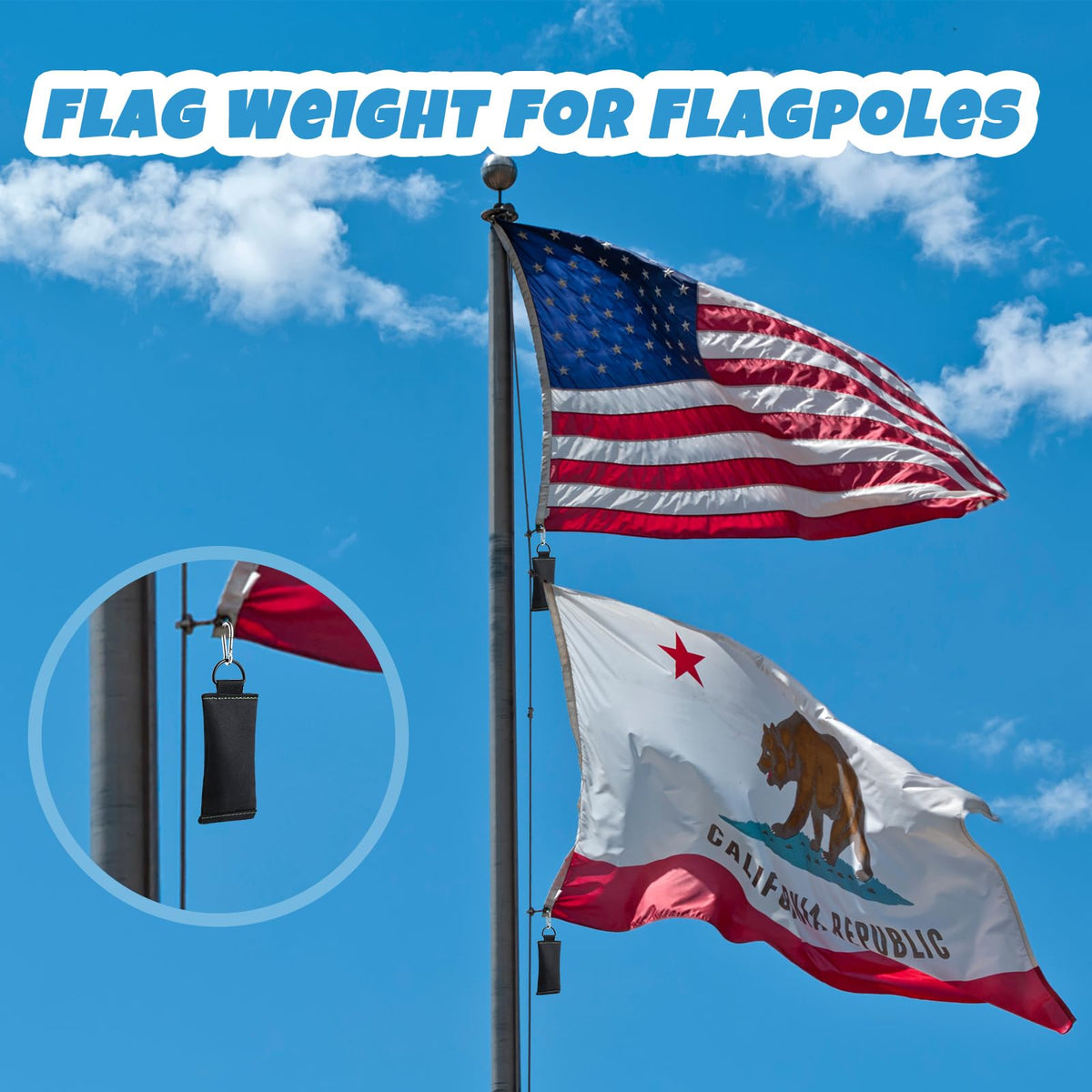 Menkxi weight with D ring and hook for quick attachment to the flag.