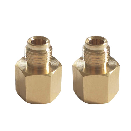 MENSI brass adapter showing 1/4in NPT to inverted flare connection for RV propane