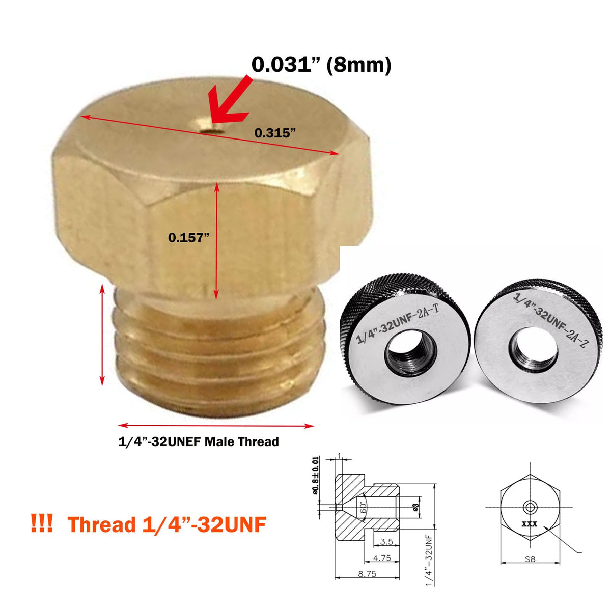 MENSI brass nozzle with 1/4-32UNEF threads fits some Weber grills.