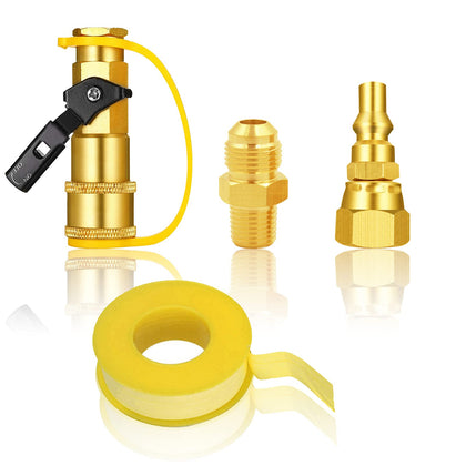 MENSI quick-connect propane disconnect kit installed on a grill for easy hose swaps