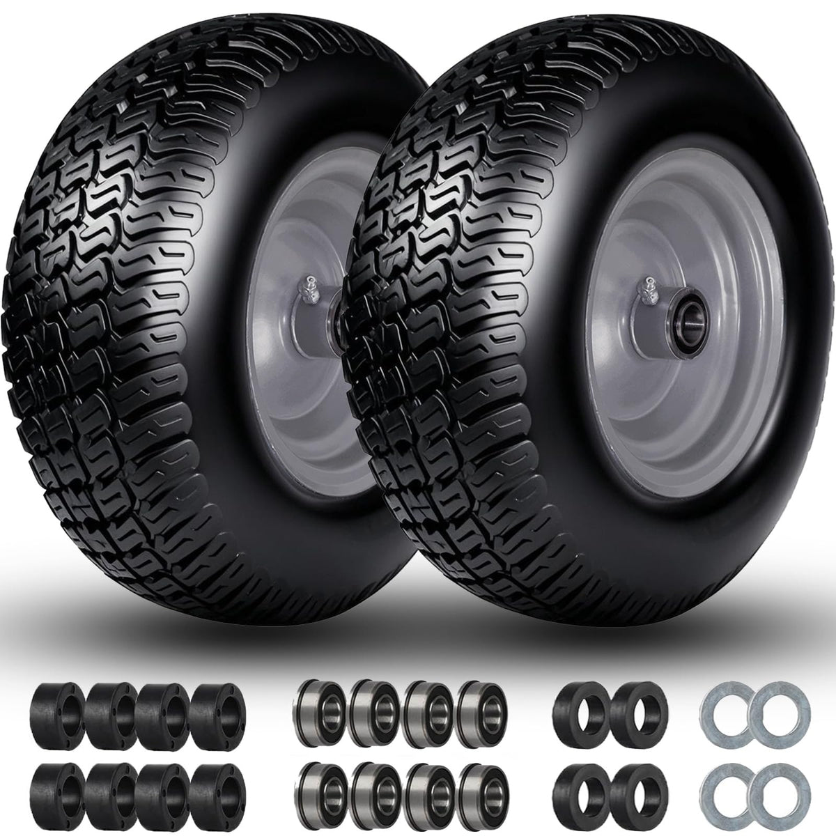 Menxigoc 11x4.00-5 lawn mower tire with flat-free PU foam core.