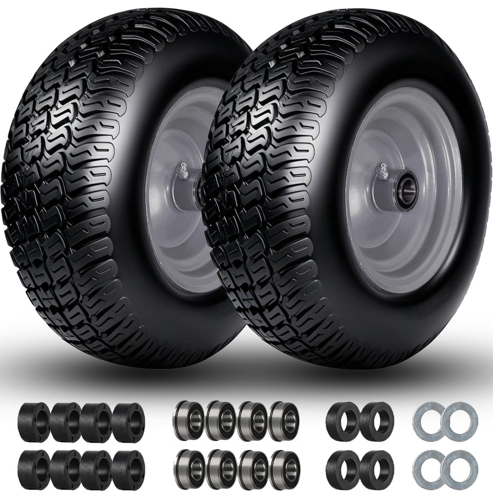 Menxigoc 11x4.00-5 lawn mower tire with flat-free PU foam core.