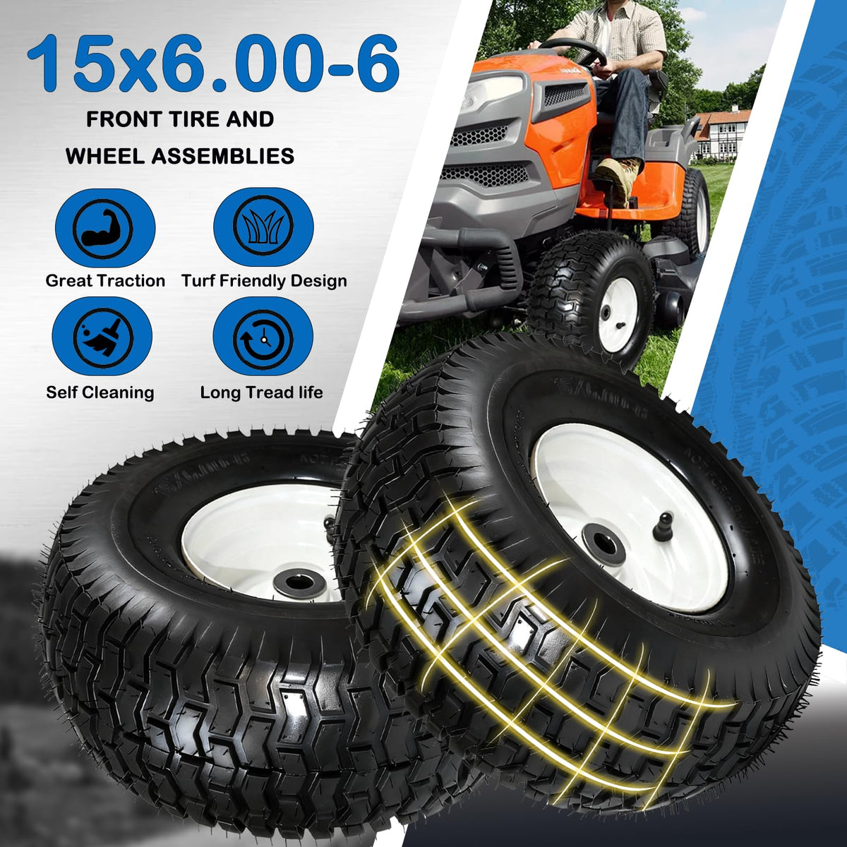 Menxigoc 570 lbs load capacity supports mowing tasks.