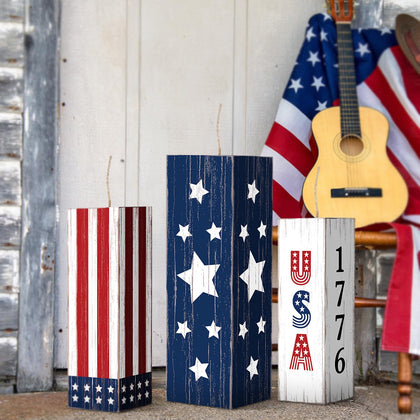 Meonum 4th of July porch sign set in wood for outdoor display.