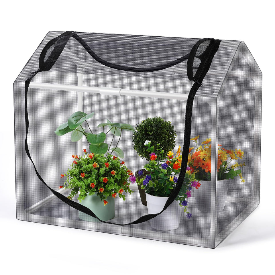 Meonum Mesh Plant Cover with full enclosure protects desk plants from pests while preserving light