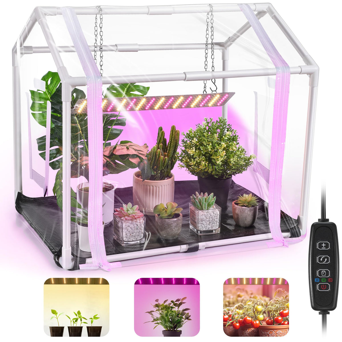 Meonum mini greenhouse front view offers clear coverage for seed warmth and protection.
