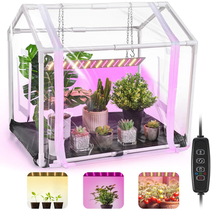Meonum mini greenhouse front view offers clear coverage for seed warmth and protection.