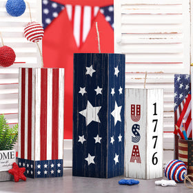 Meonum three sizes patriotic wooden signs nest neatly for storage.