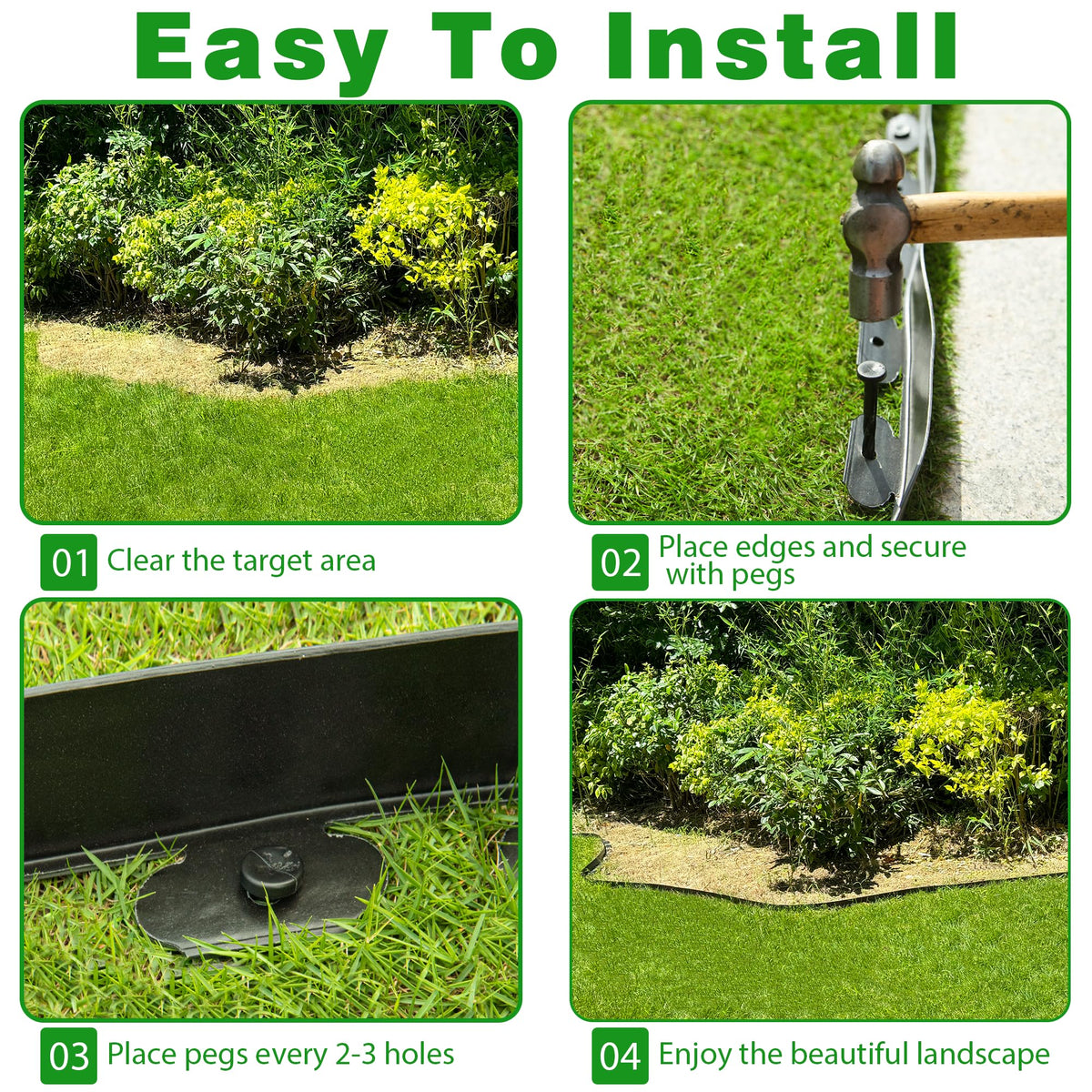 Meoslss edging border installs easily with nails or connectors for quick boundaries