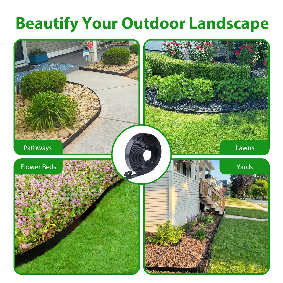 Meoslss flexible edging for curved lines in ornamental beds.