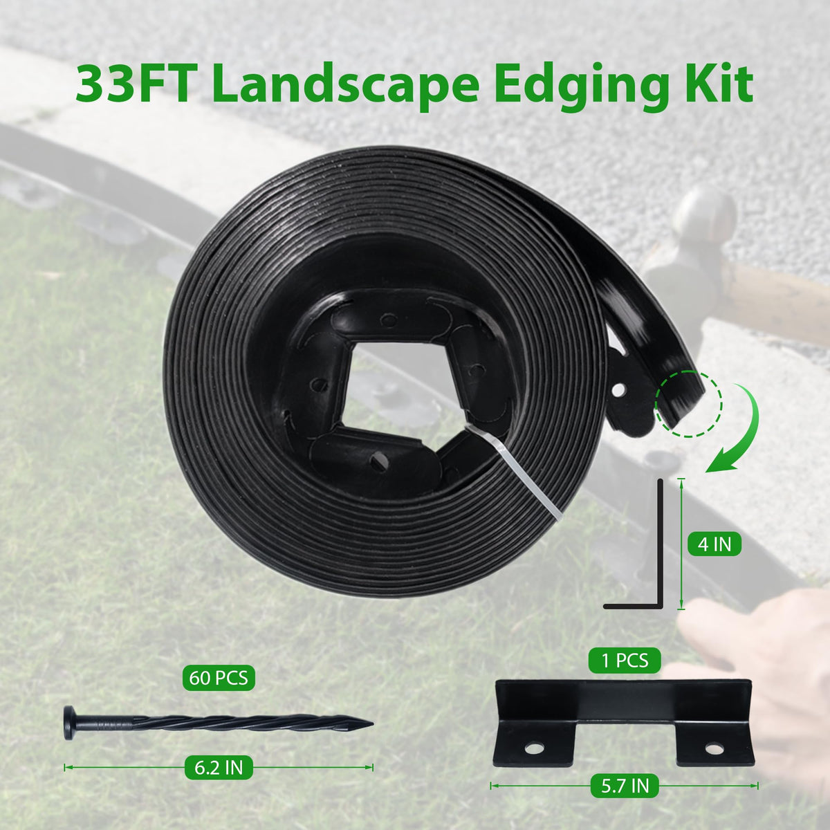 Meoslss flexible garden edging enables straight or curved bed outlines