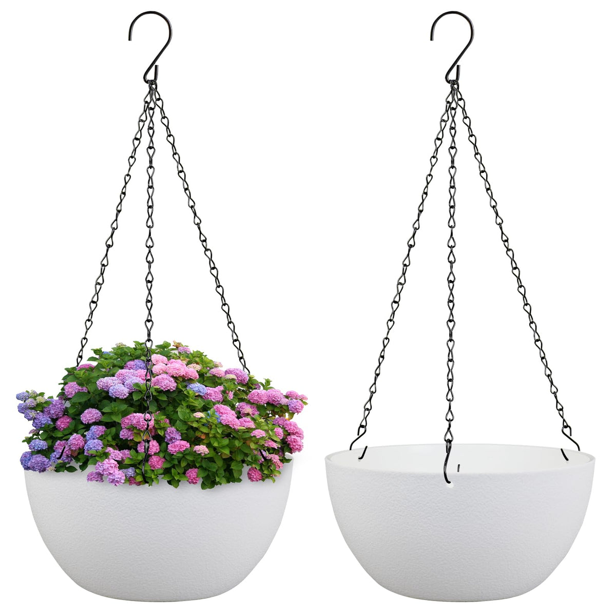 Meowell 10-inch hanging planter with drainage holes for healthy water management.