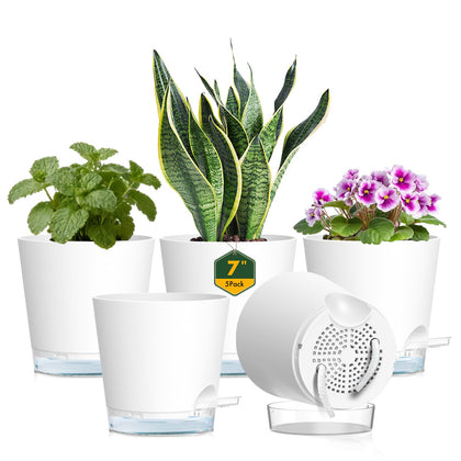 Meowell 7-inch self-watering pot with clear water level visibility for hassle-free watering.