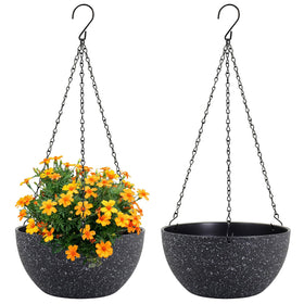 Meowell 8-inch hanging planter speckled black for indoor and outdoor use.