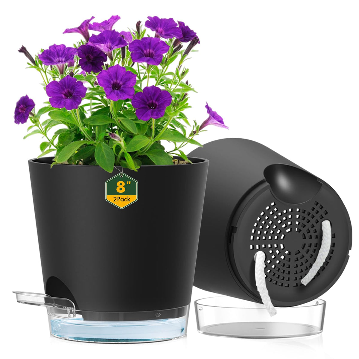 Meowell 8-inch self-watering pot with clear reservoir for easy water checks