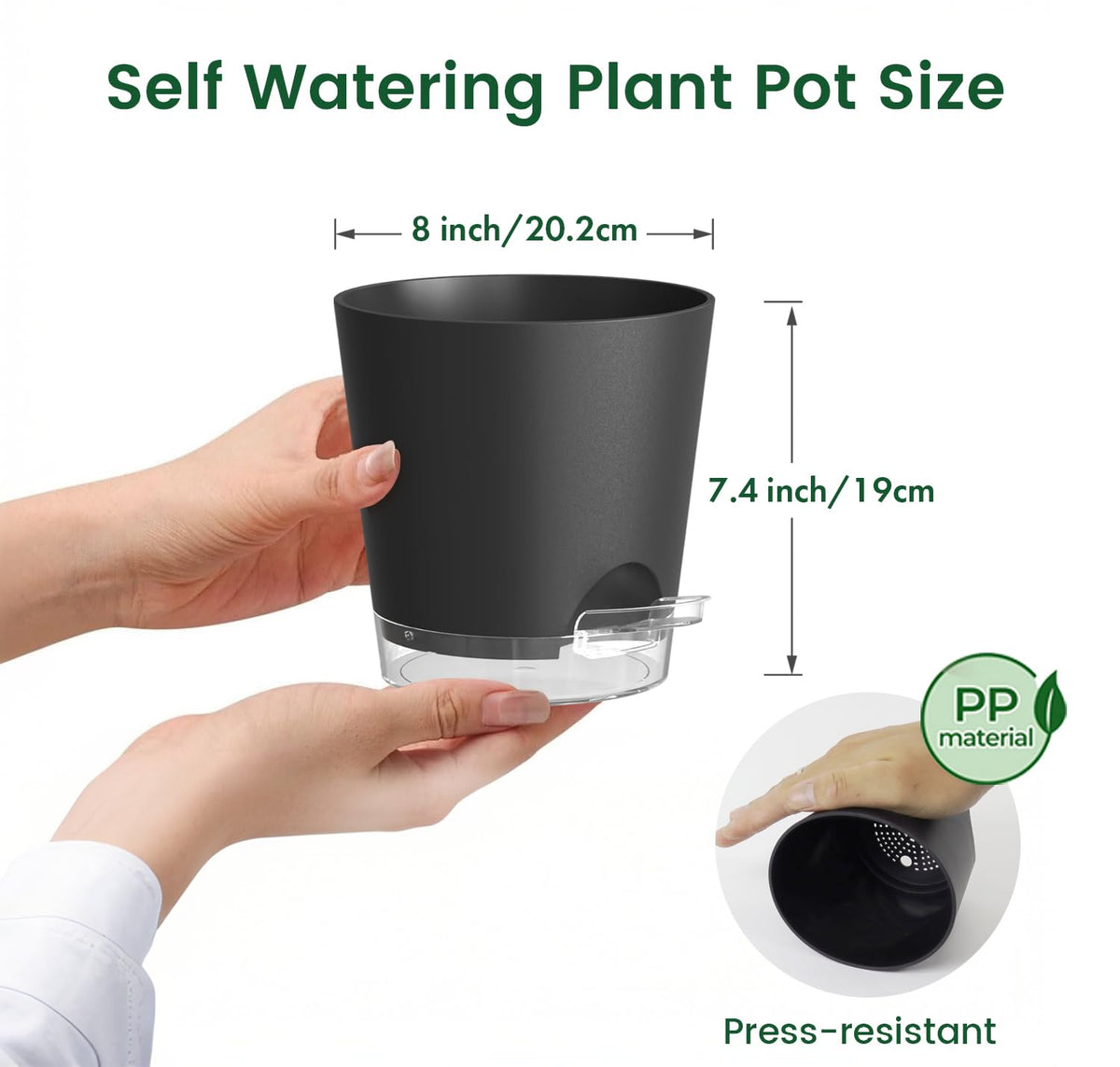 Meowell 8-inch pot shows visible water level for precise moisture monitoring