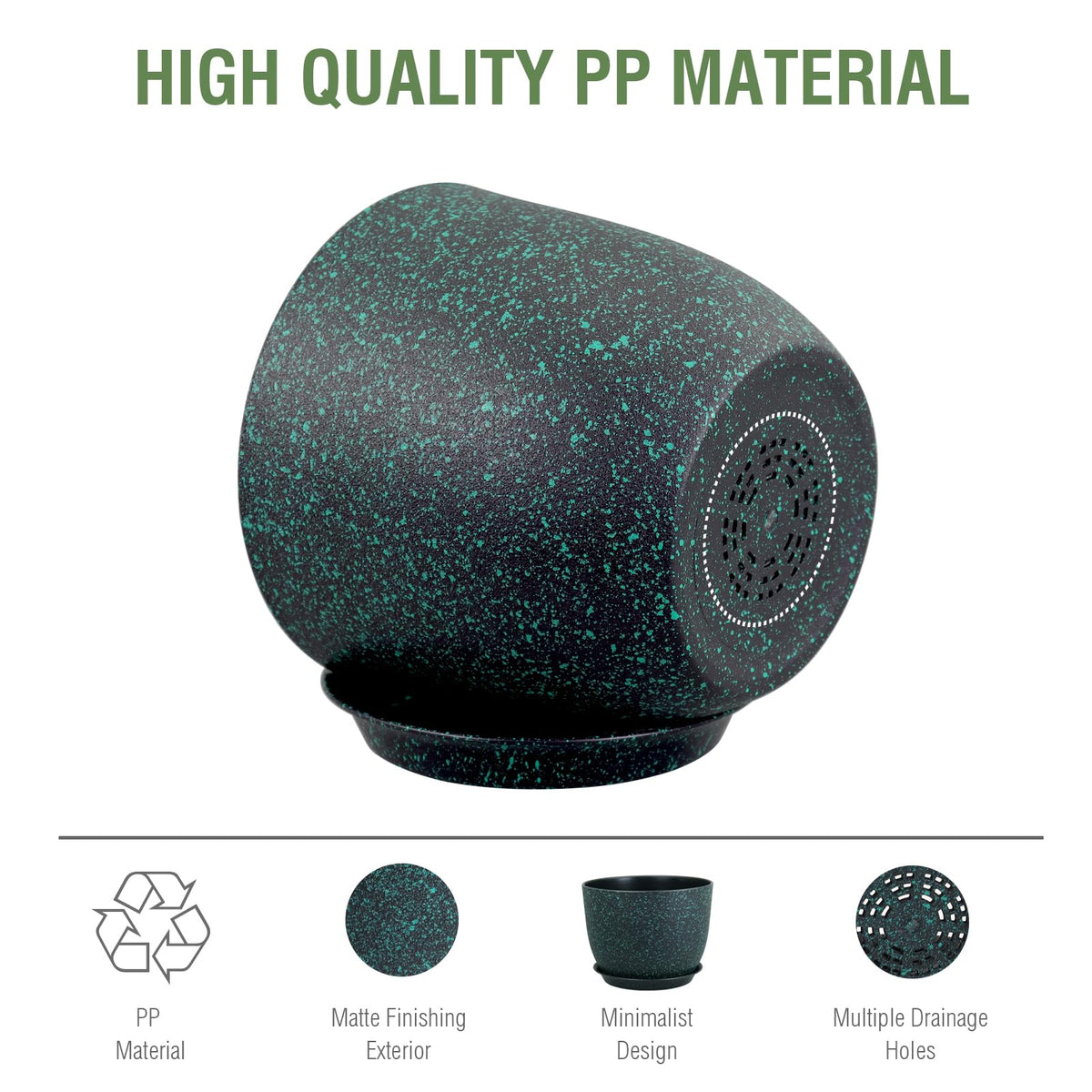 Meowell black-green speckled pot with matte finish adds modern charm.