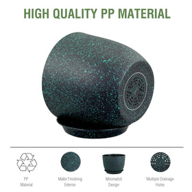 Meowell black-green speckled pot with matte finish adds modern charm.