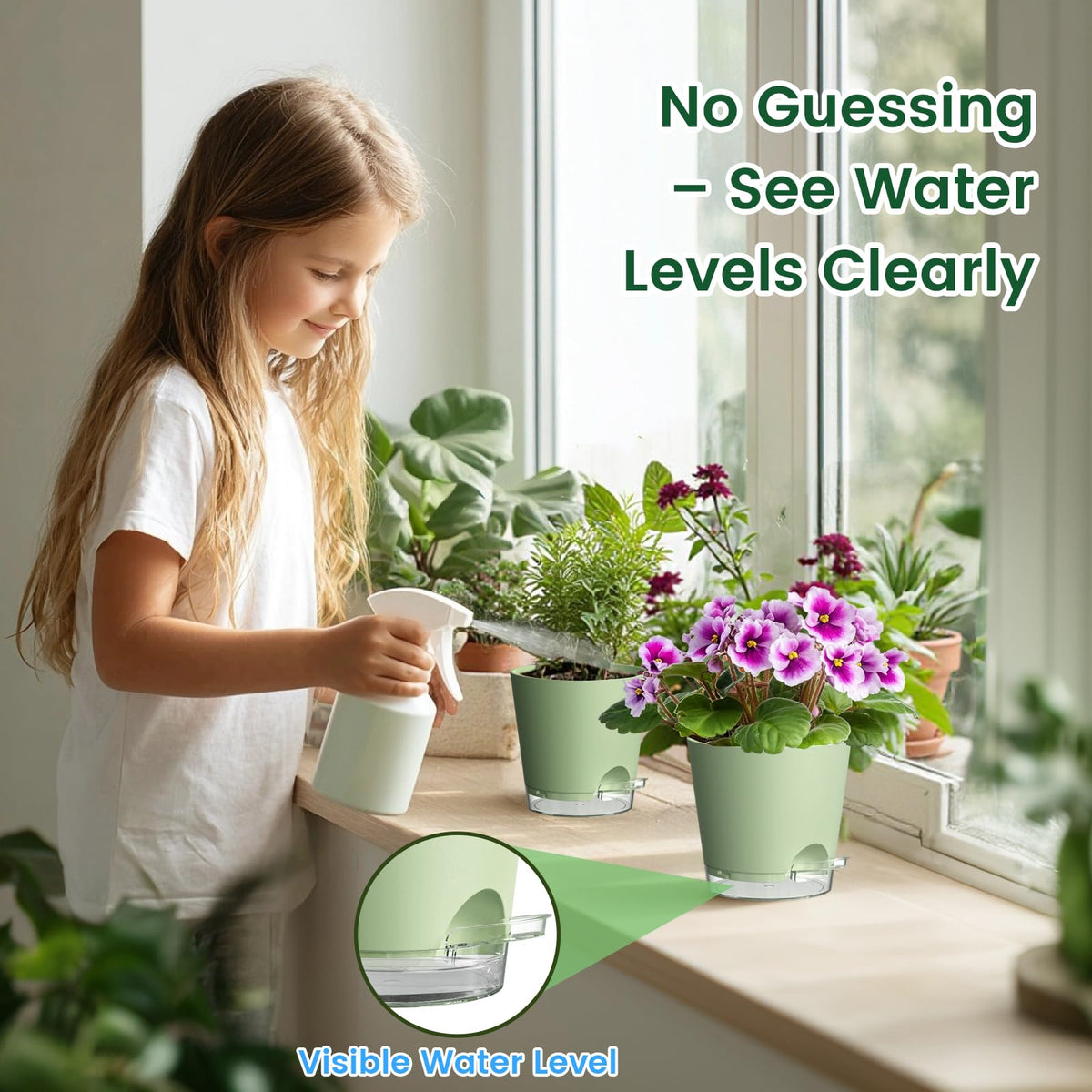 Durable green Meowell plastic plant pot, lightweight and sturdy