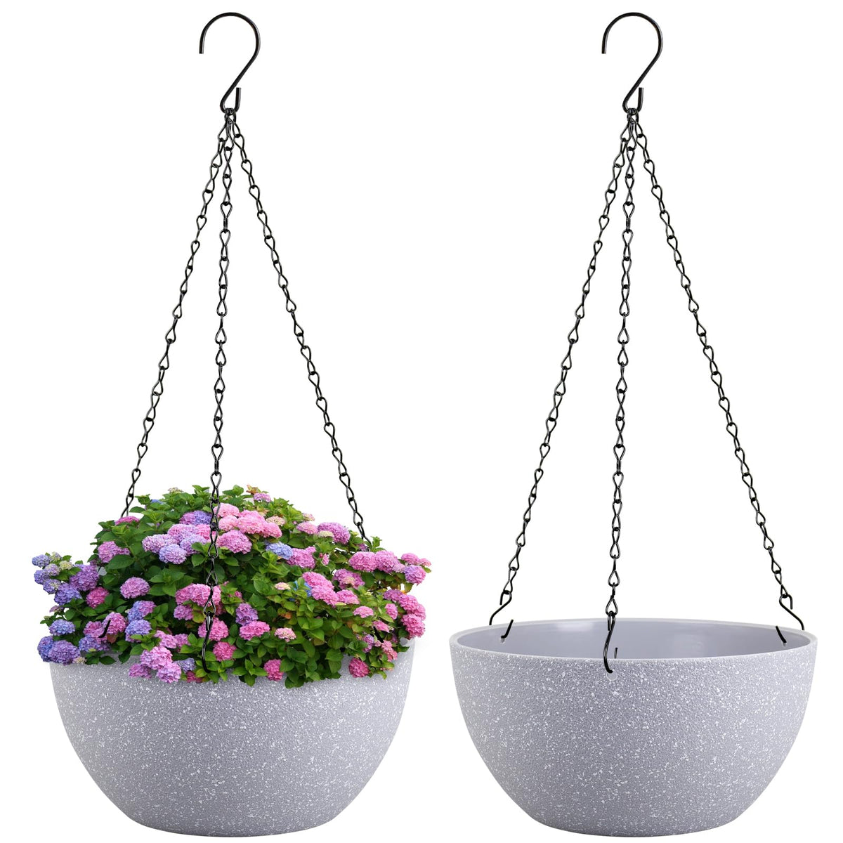 Meowell hanging planter speckled grey, front view for stylish indoor decor and display.
