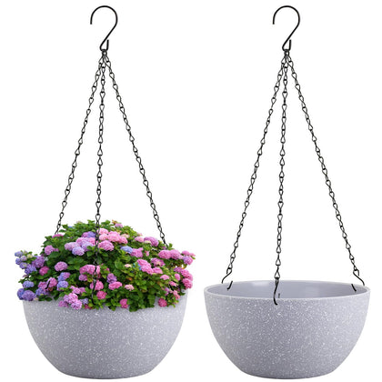Meowell hanging planter speckled grey, front view for stylish indoor decor and display.