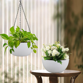 Meowell matte finish plastic hanging planter blends with decor.