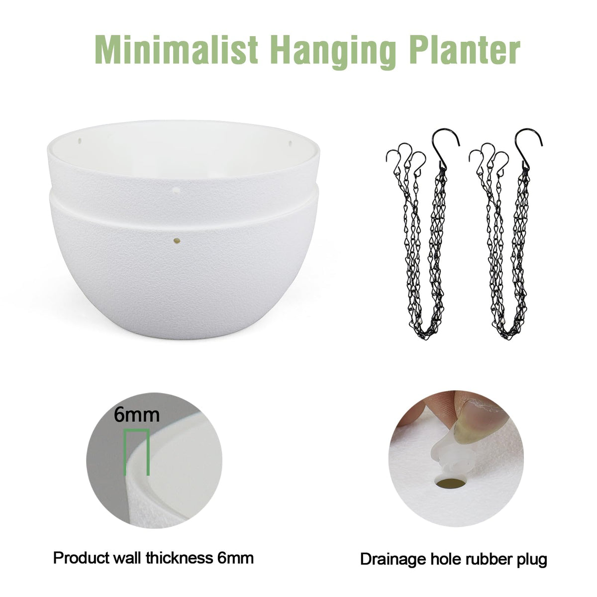 Meowell round white hanging basket with matte finish adds modern style.