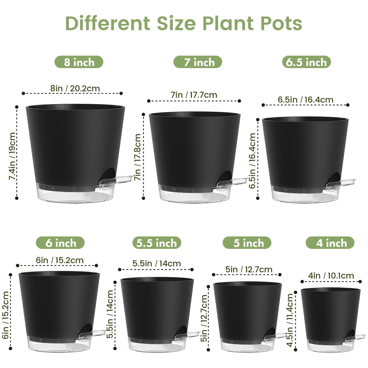 Meowell self-watering pot set with varied sizes for mixed plant displays.