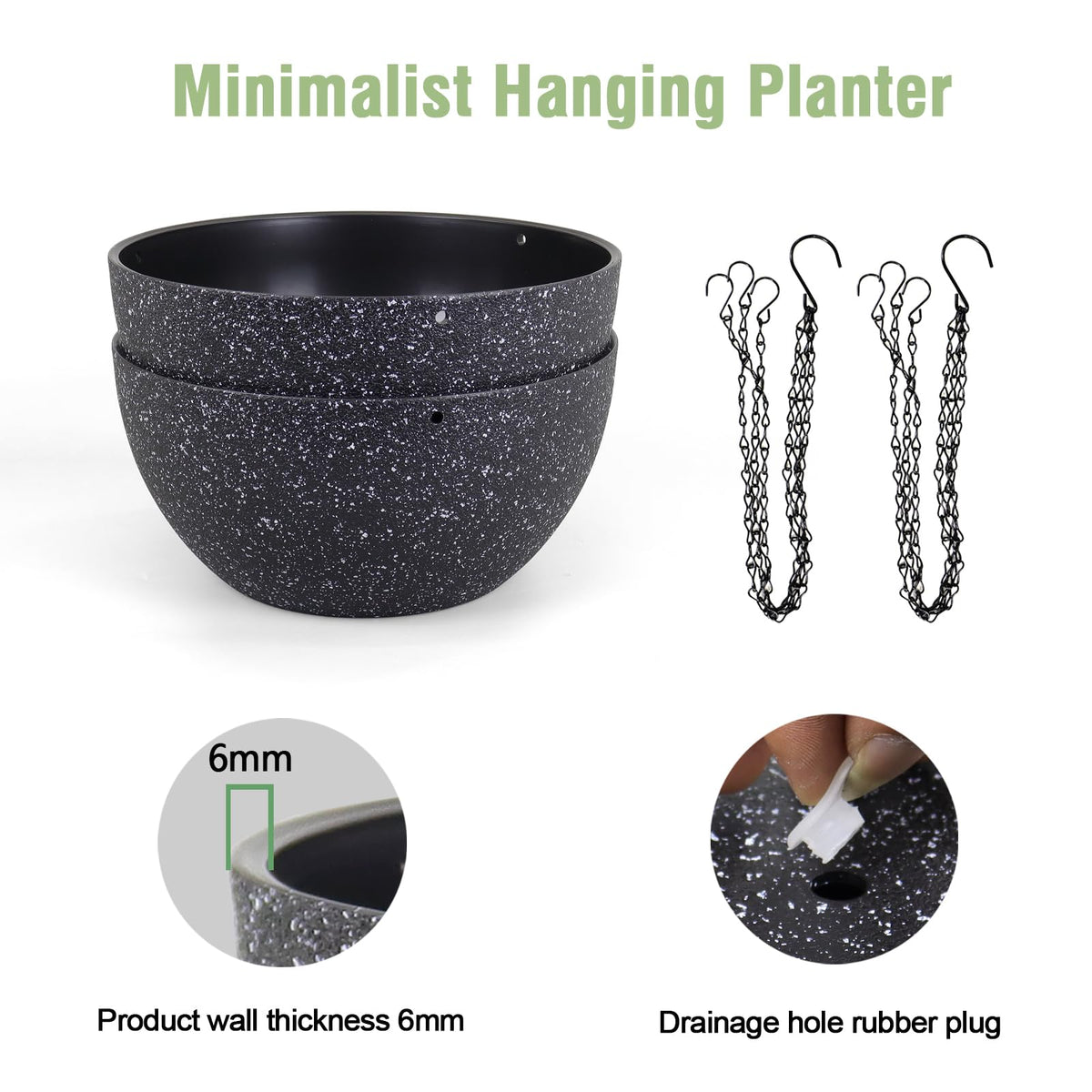 Meowell speckled black plastic planter with modern matte finish