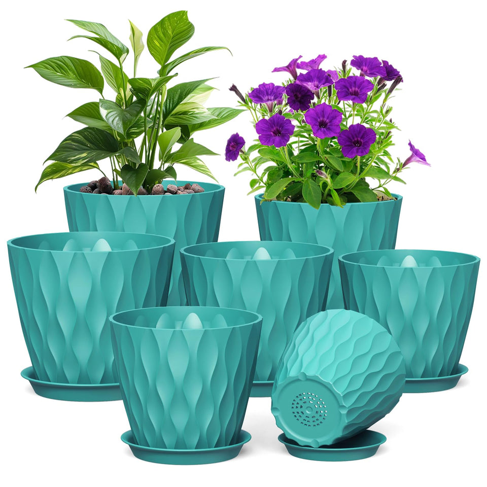 Meowell wave pot 7in indoors, blue-green finish adds modern flair to shelves