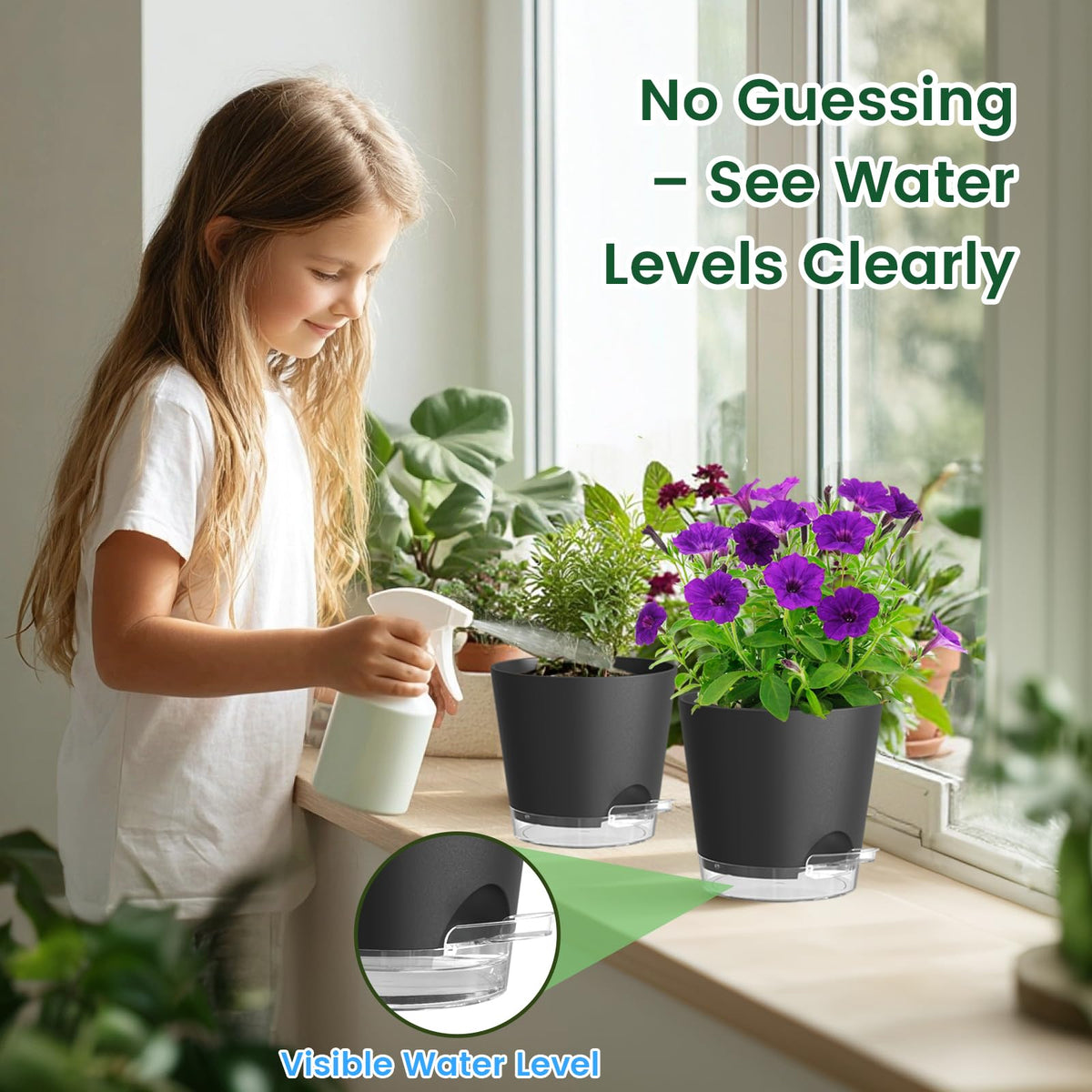 Meowell wick system delivers water to roots for steady hydration
