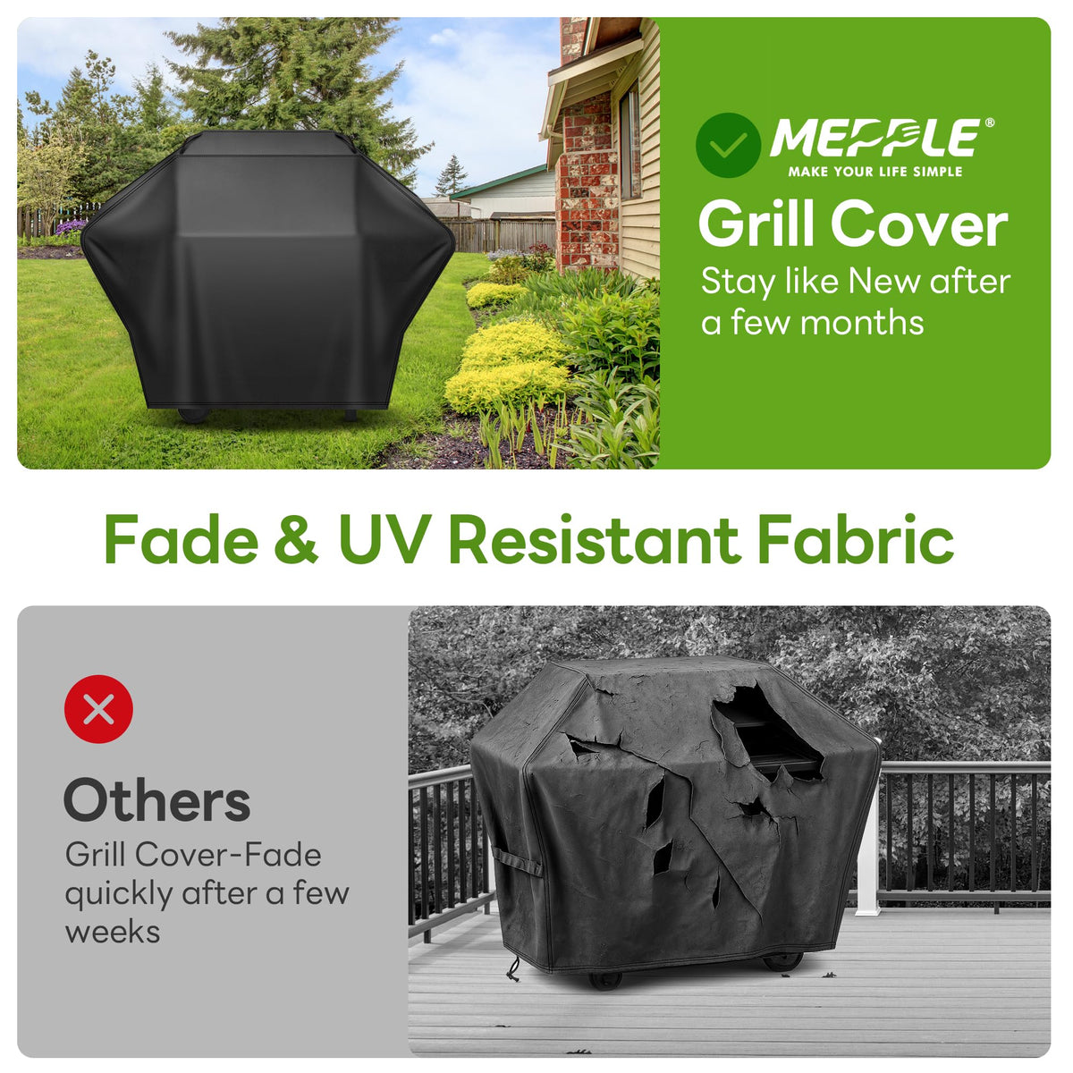 Mepple weather protection for rain sun and snow on an outdoor grill