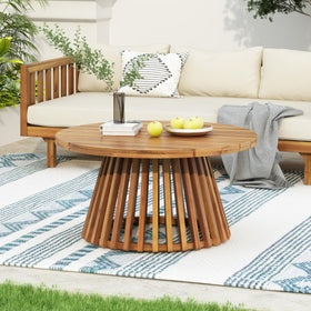 Merax patio acacia round table base features a sturdy heavy frame for stability