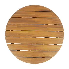 Merax patio acacia round table on patio demonstrates versatile indoor-outdoor use