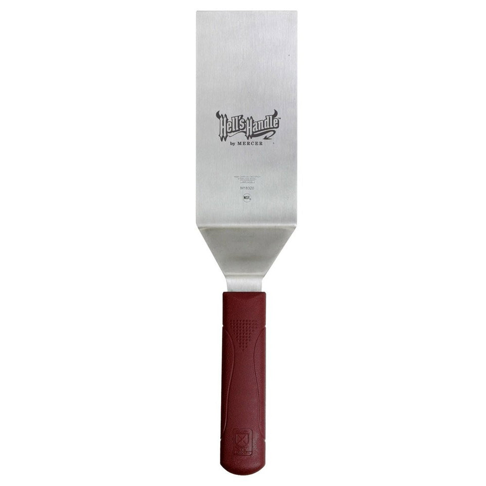 Mercer Culinary Hell's Handle square edge turner with heat-resistant handle, ideal for high-heat kitchens