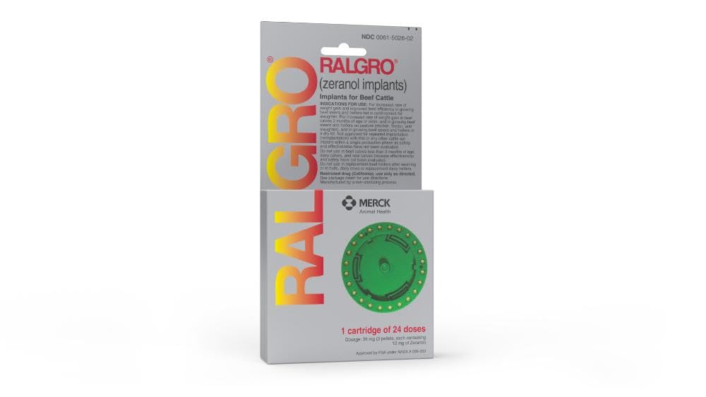 Merck Ralgro 24DS cartridge closeup for beef cattle with a 24-dose system.
