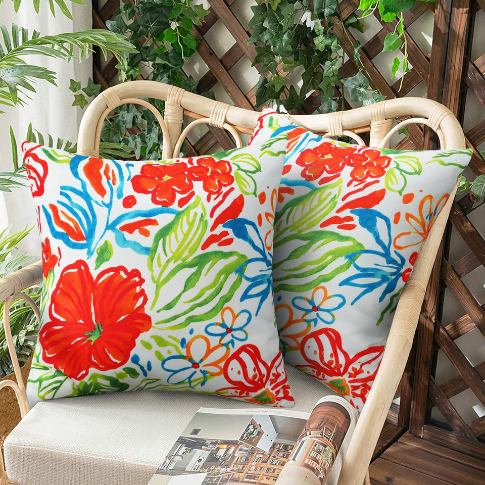 Merrycolor pack-2 outdoor waterproof pillow cover 18x18 with floral front for patios