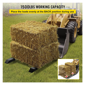 MERXENG clamp-on pallet forks mounted on loader bucket for quick material transport