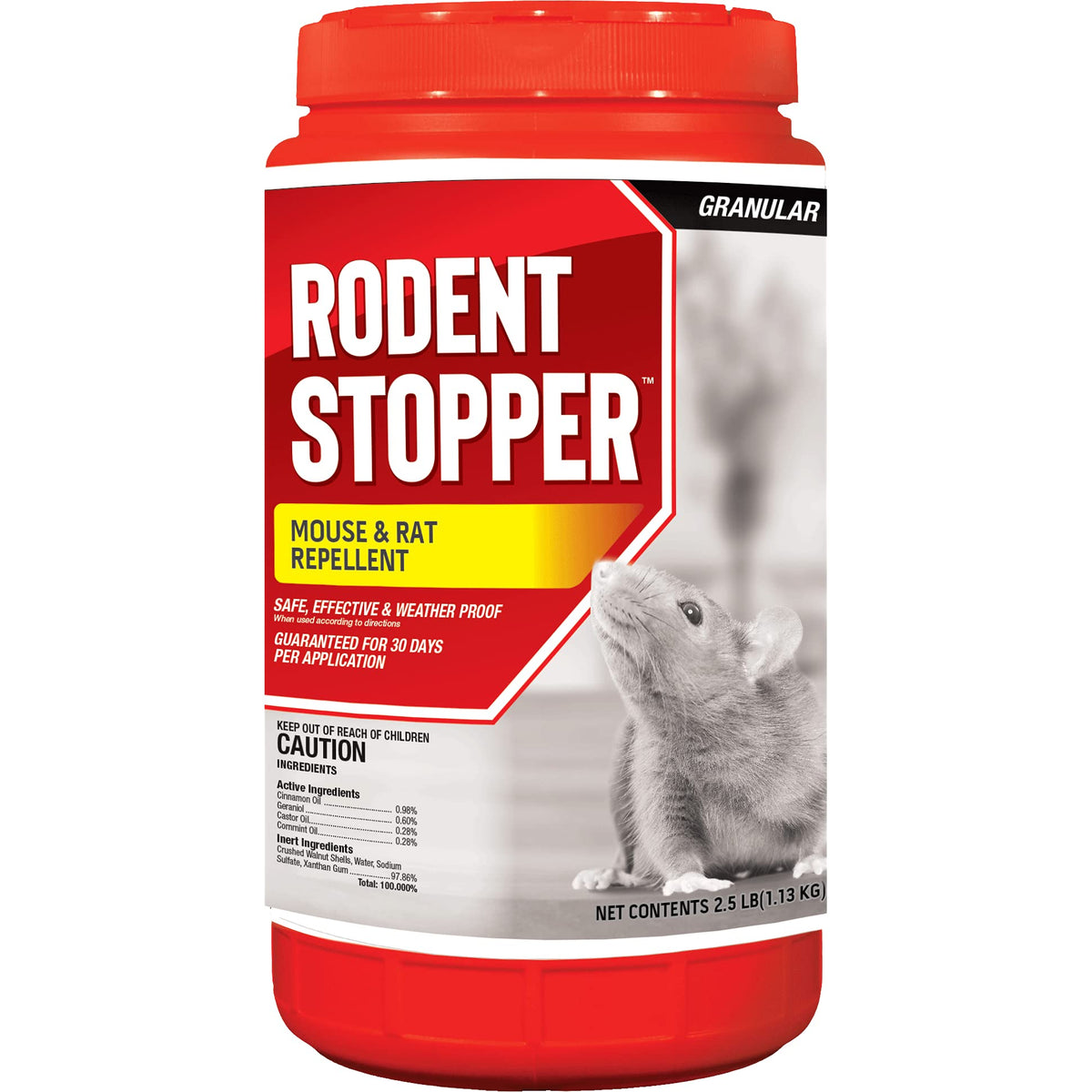 Messinas Rodent Stopper 2.5 lb bottle ready to deter rodents.