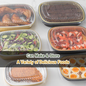 MESTAEK 50oz capacity pan filled with lasagna for serving.
