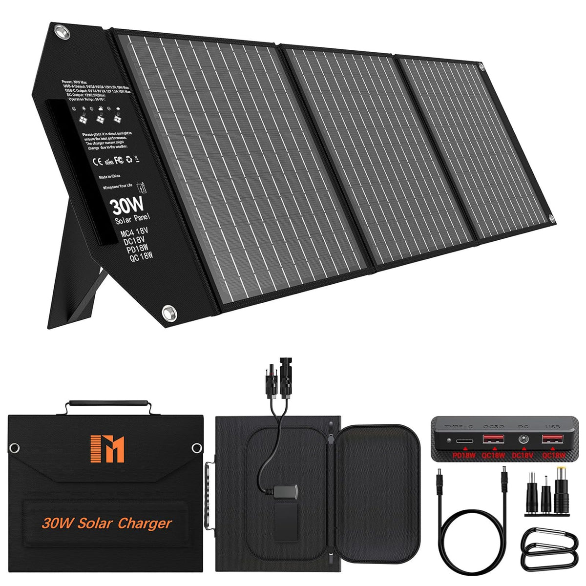 Mesuvida 30W foldable solar panel unfolded for outdoor charging on the go