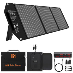 Mesuvida 30W foldable solar panel unfolded for outdoor charging on the go